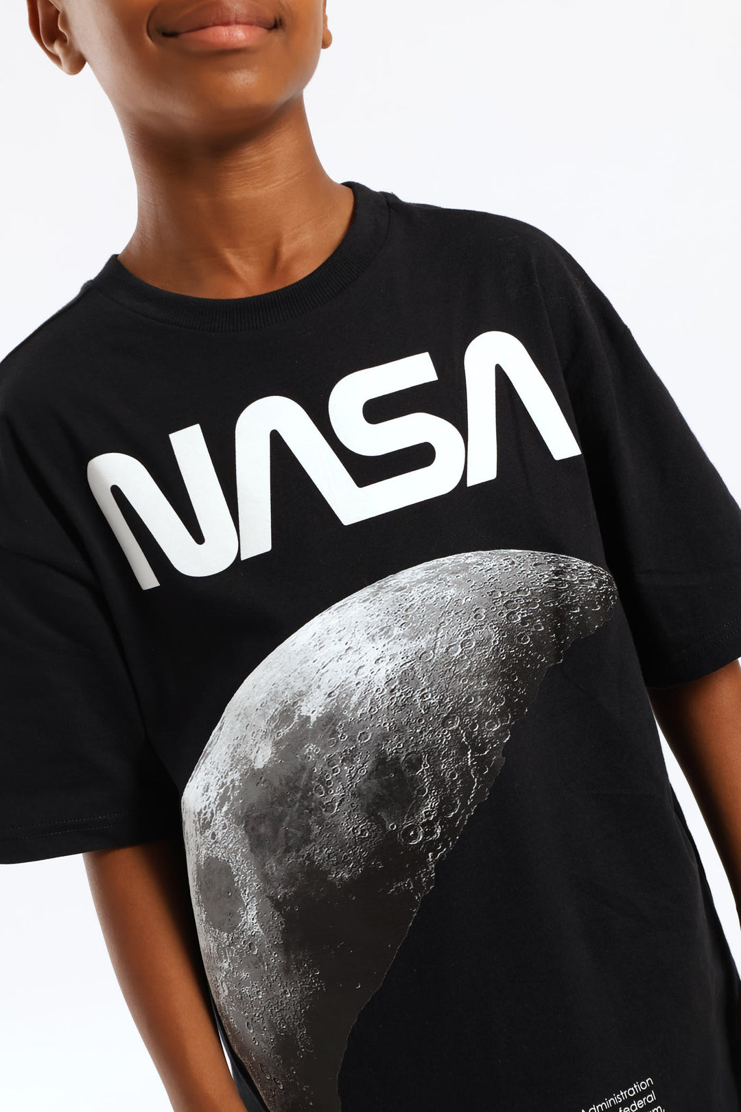 Black Oversized Nasa Moon Print T-Shirt - Black
