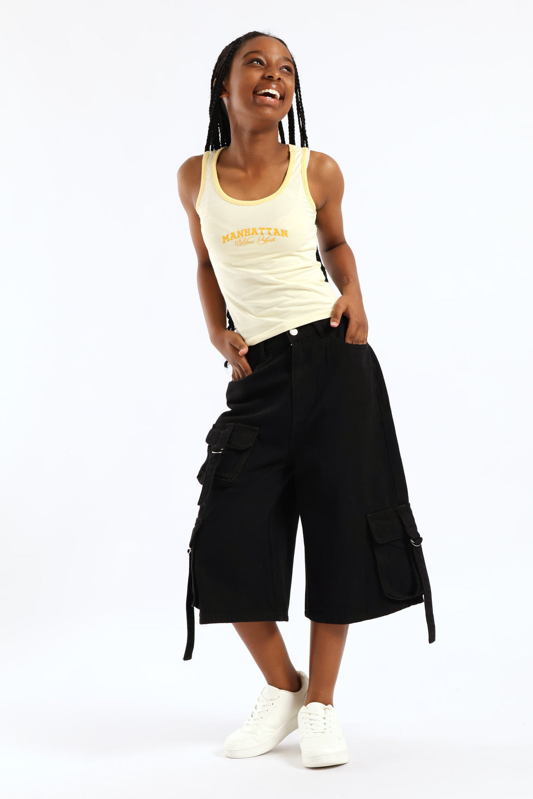 Girls Rigid Bermuda Cargo Short - Black