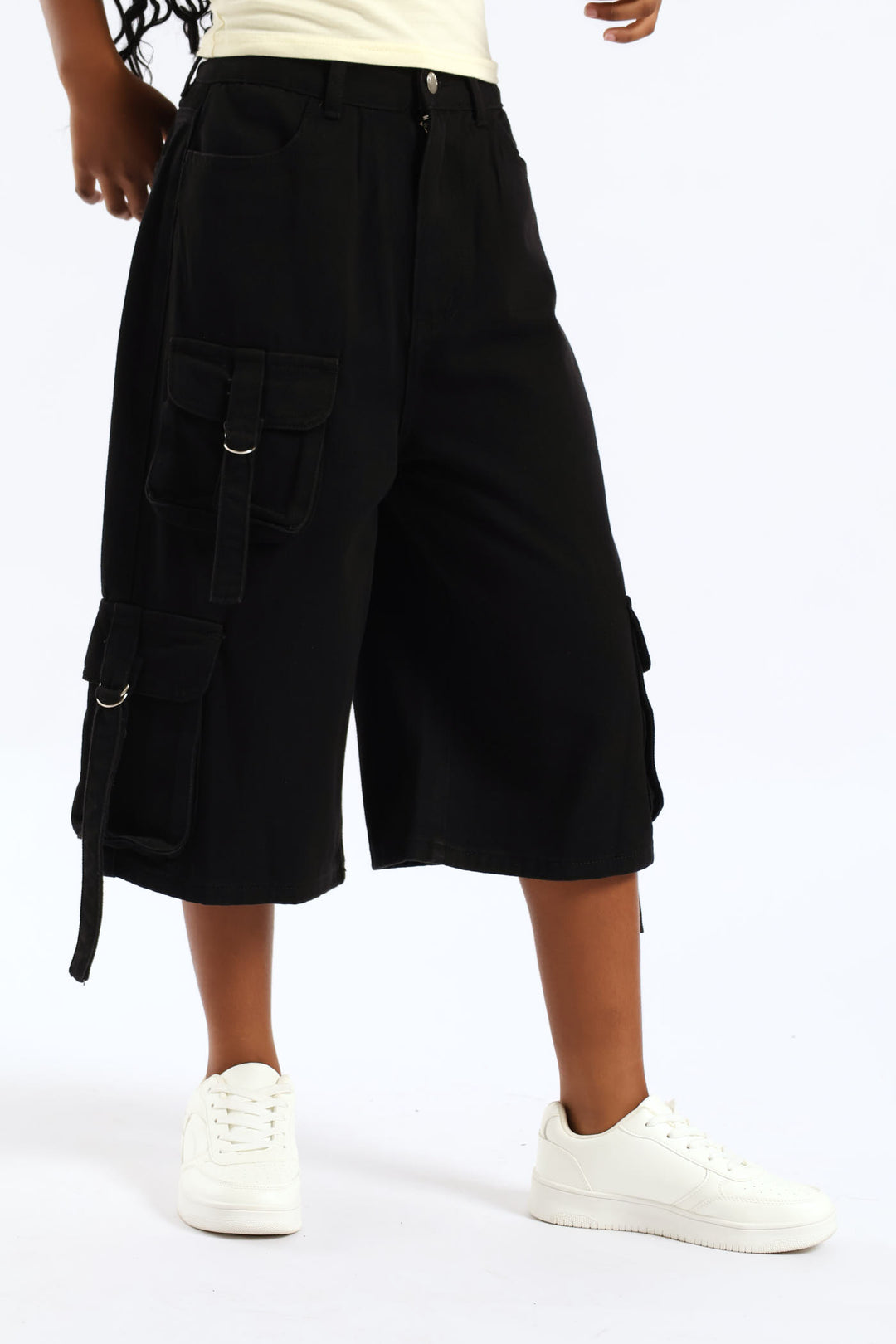 Girls Rigid Bermuda Cargo Short - Black