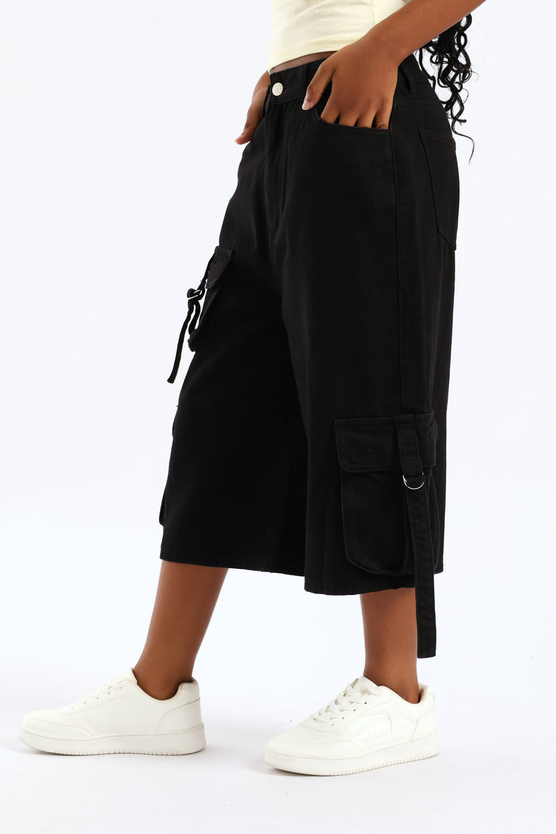 Girls Rigid Bermuda Cargo Short - Black