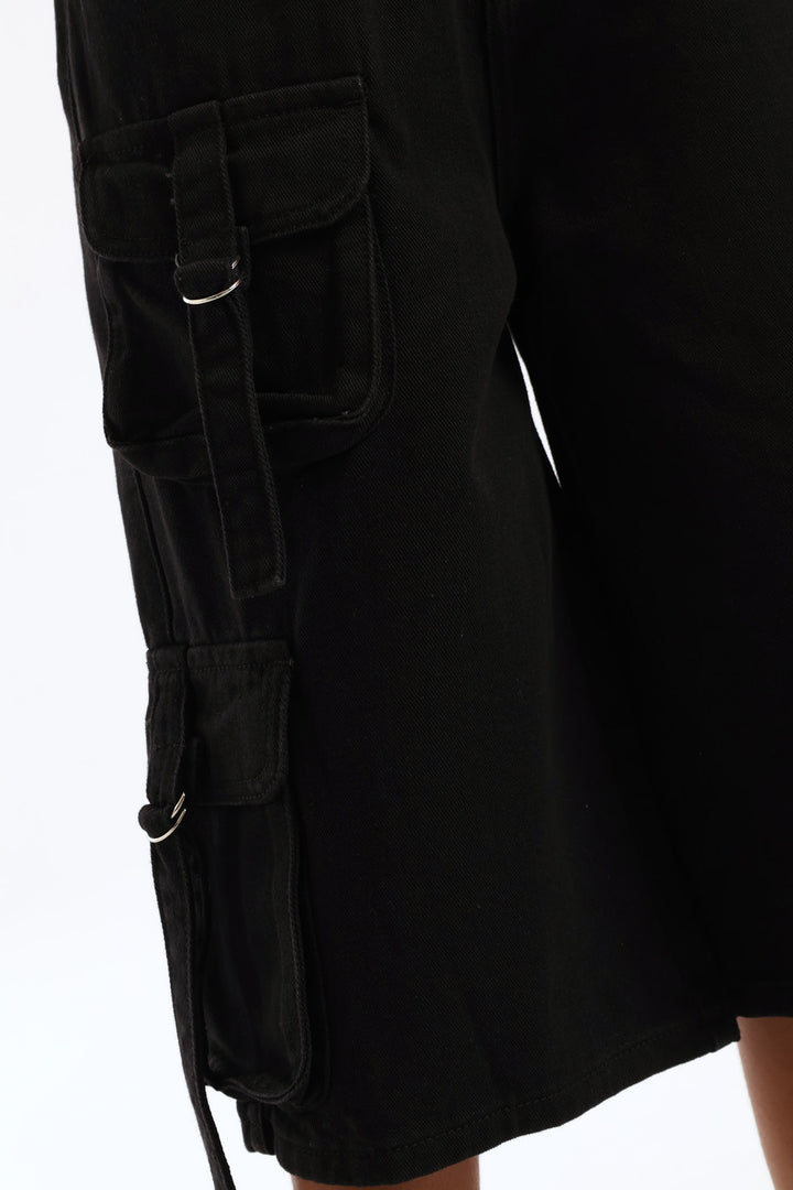 Girls Rigid Bermuda Cargo Short - Black