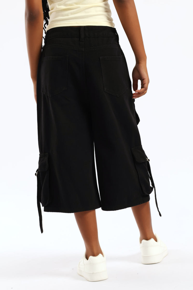 Girls Rigid Bermuda Cargo Short - Black