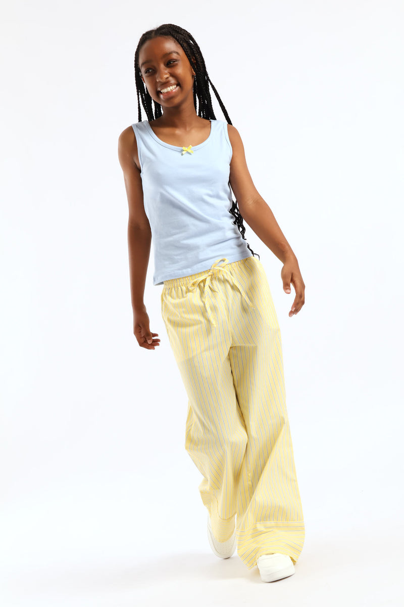 Girls Stripe Poplin Wide Leg Pant - Yellow