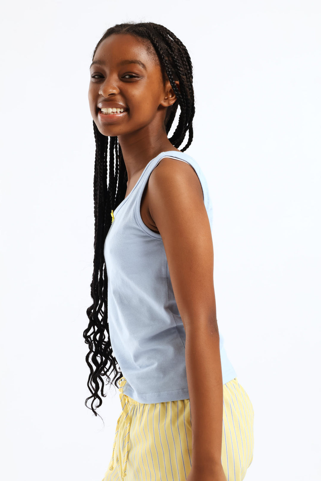 Girls Cotton Lycra Contrast Bow Vest - Light Blue