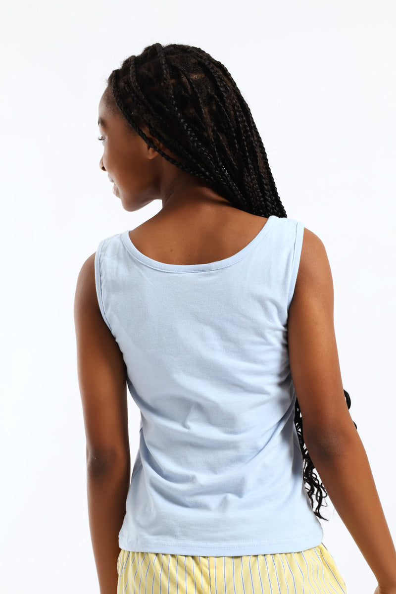 Girls Cotton Lycra Contrast Bow Vest - Light Blue