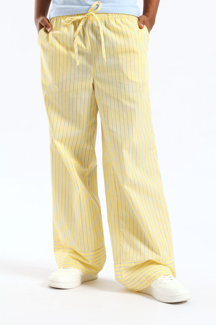 Girls Stripe Poplin Wide Leg Pant - Yellow