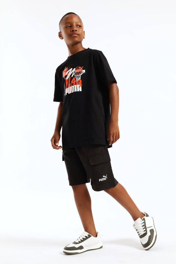 Boys Basketball Print Tee - Black