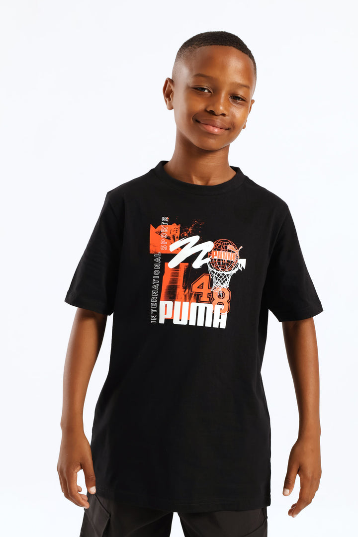 Boys Basketball Print Tee - Black