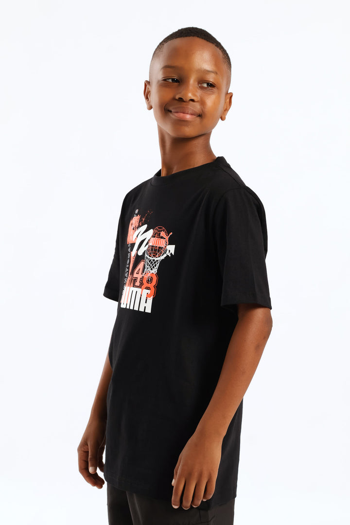 Boys Basketball Print Tee - Black