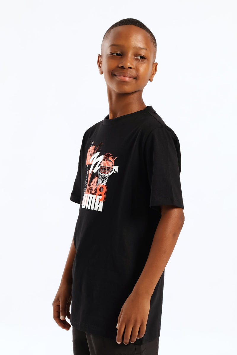 Boys Basketball Print Tee - Black