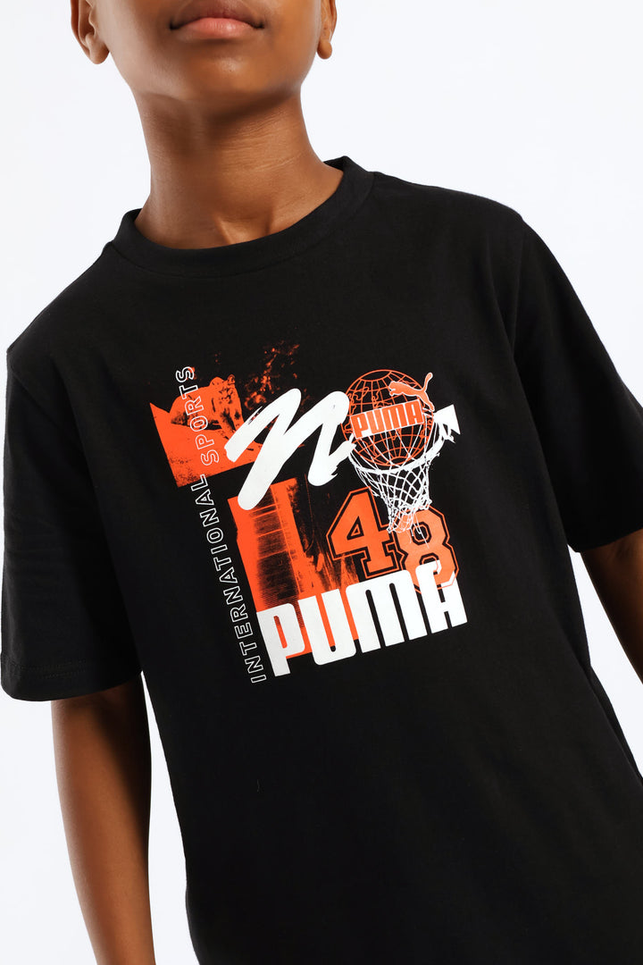 Boys Basketball Print Tee - Black
