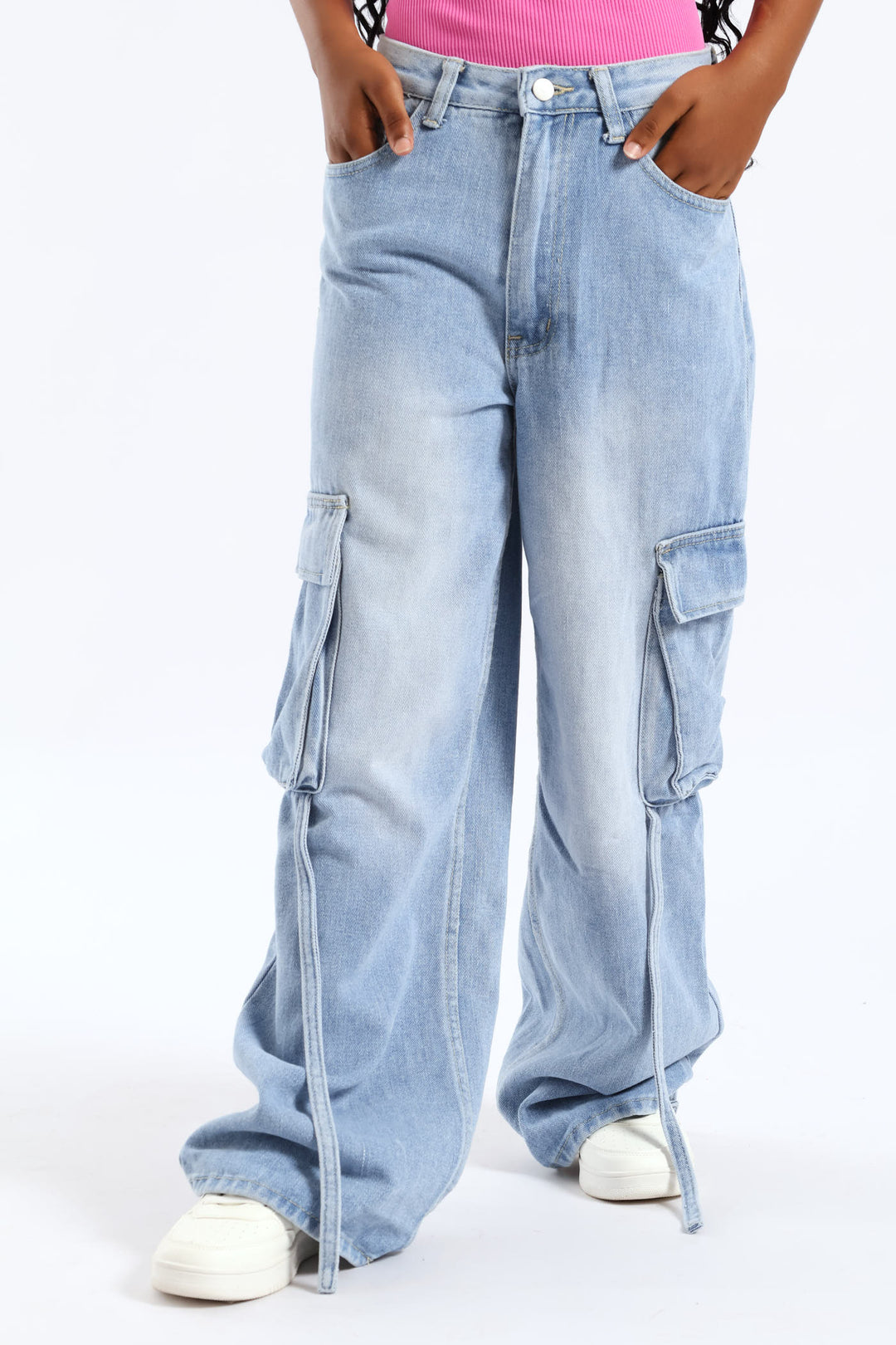 Girls Cargo Utility Denim - Light Blue
