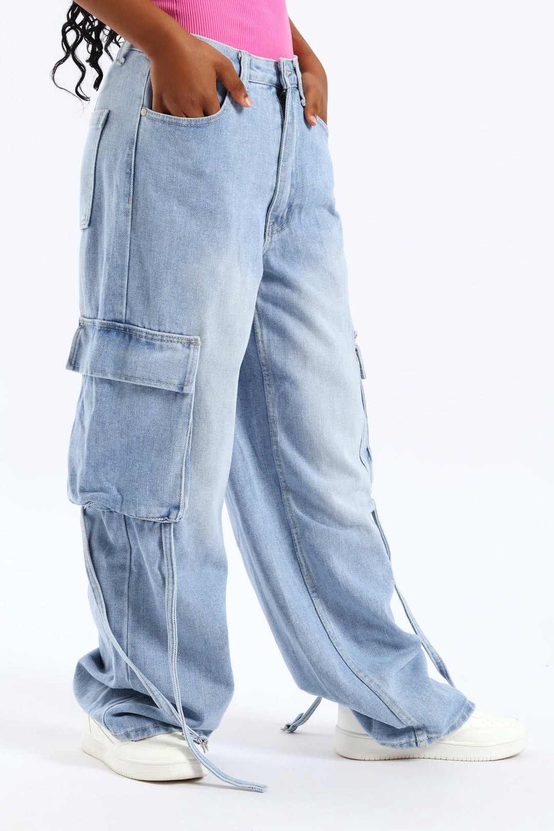Girls Cargo Utility Denim - Light Blue
