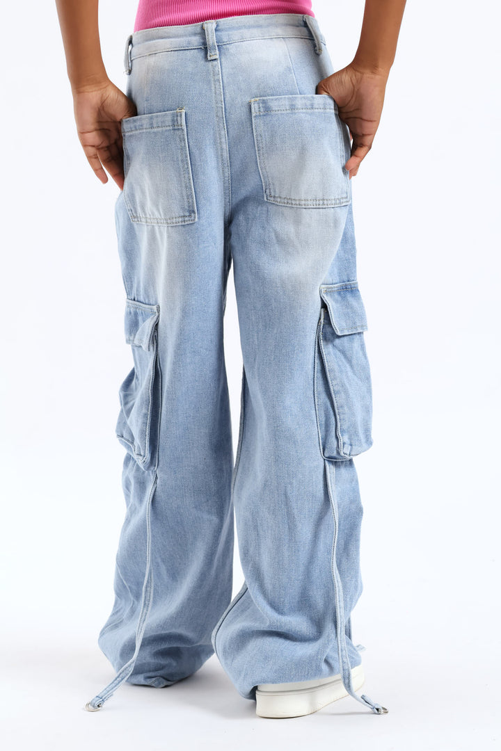 Girls Cargo Utility Denim - Light Blue
