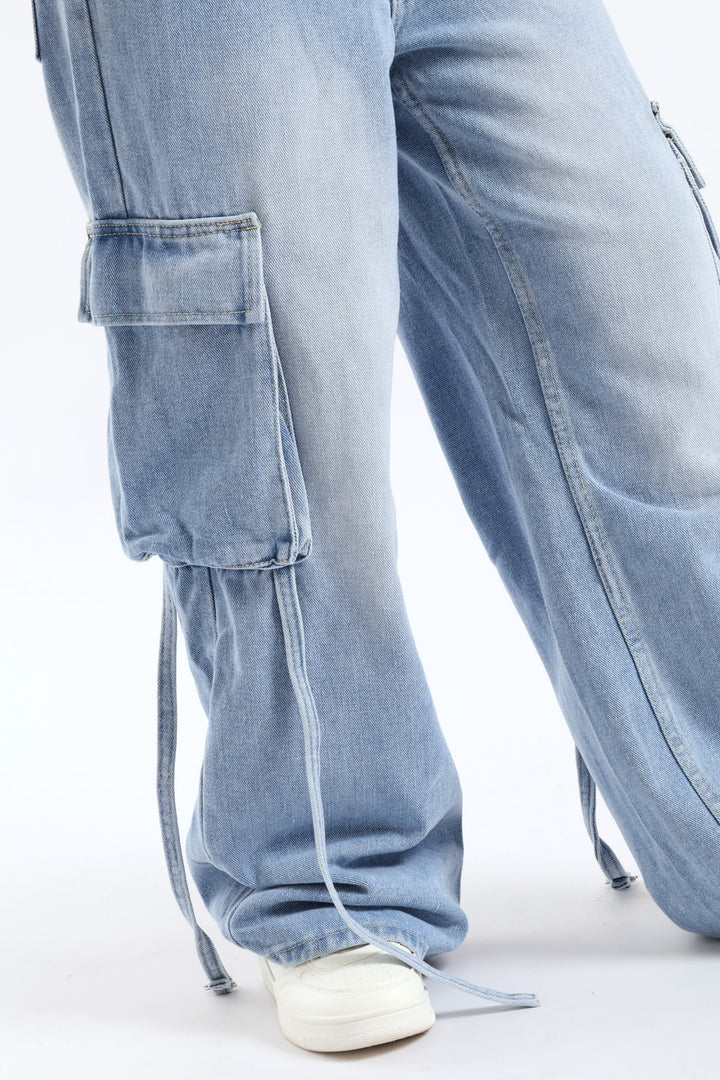 Girls Cargo Utility Denim - Light Blue