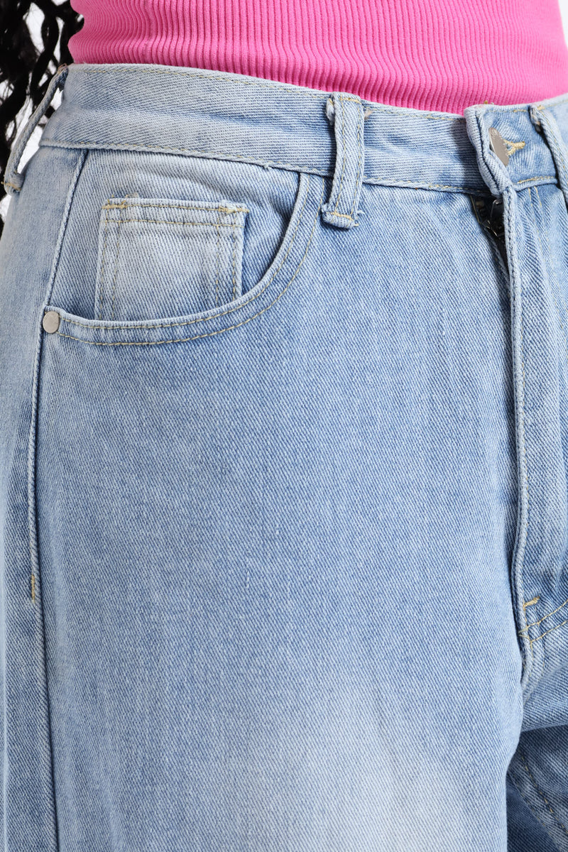 Girls Cargo Utility Denim - Light Blue