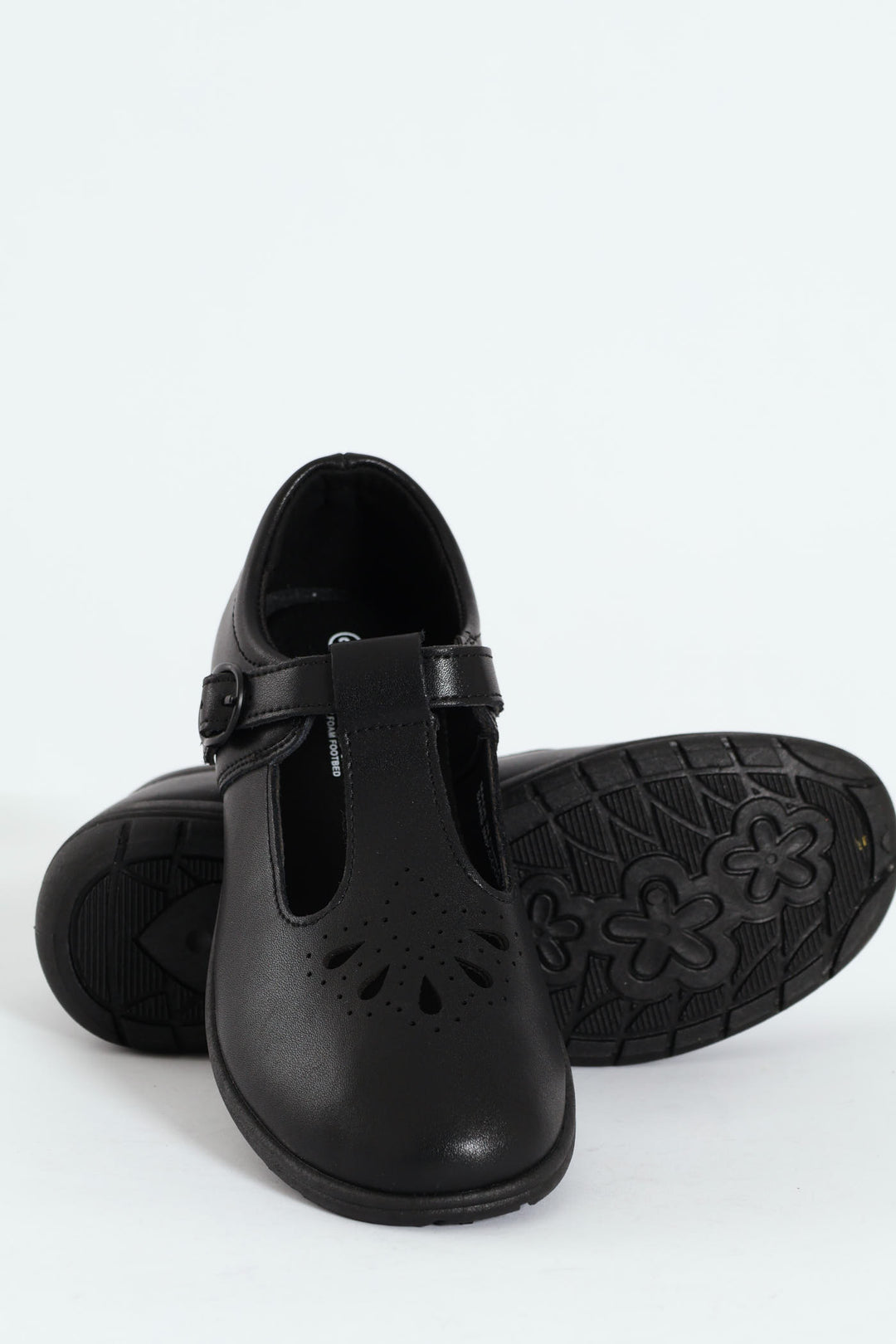 Girls Crown Teardrop School Shoe - Black