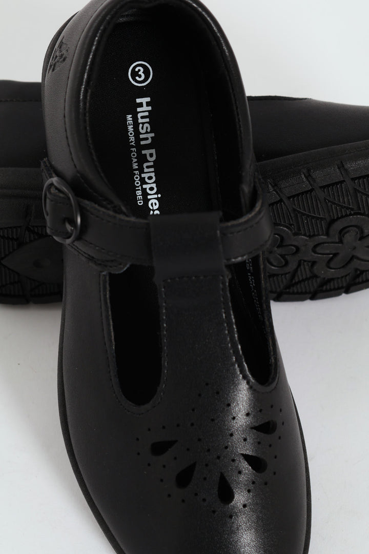 Girls Crown Teardrop School Shoe - Black