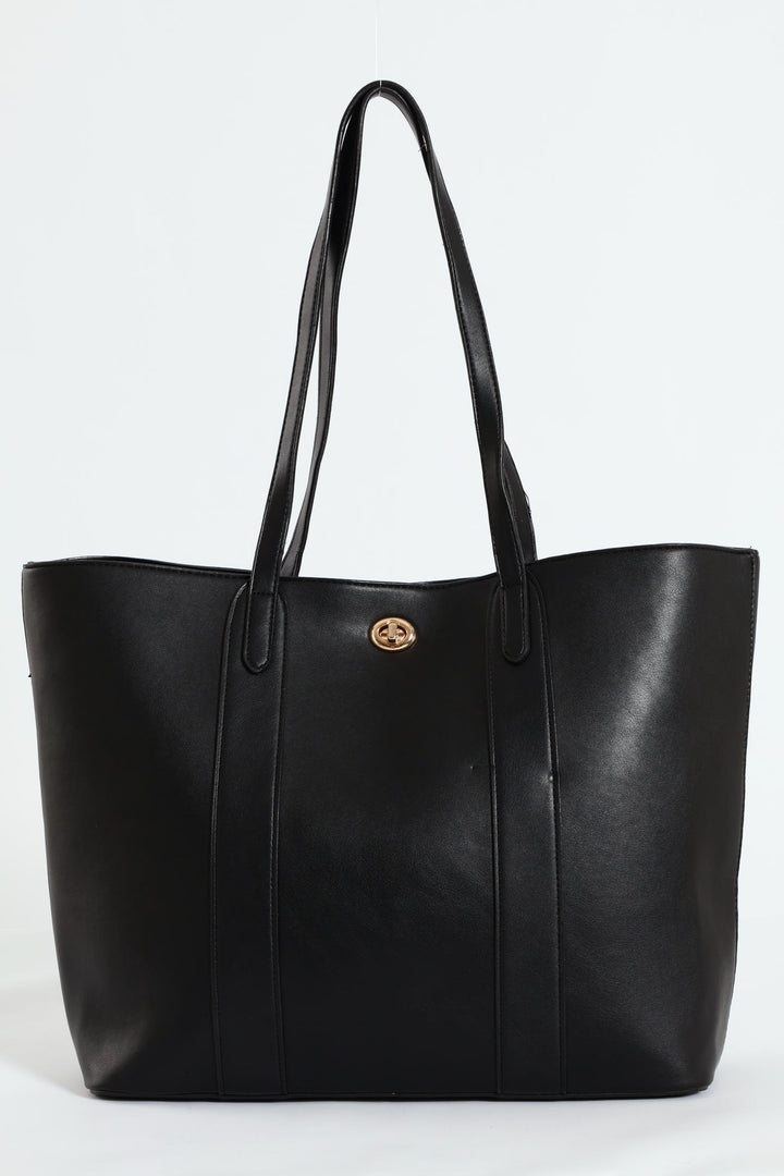 Gold Clasp Large Shopper - Black