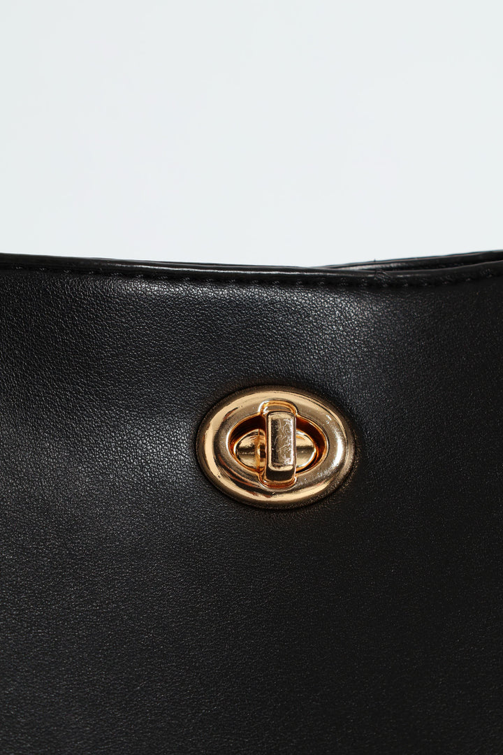 Gold Clasp Large Shopper - Black