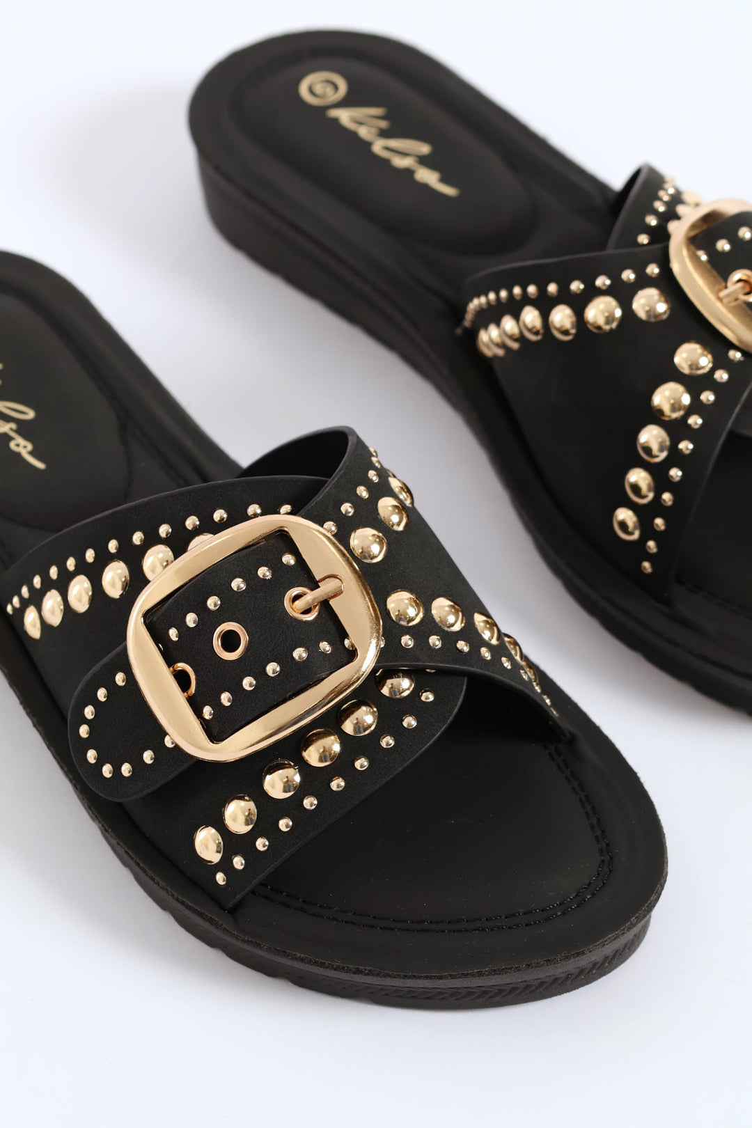 Buckle & Stud Detail Mule Sandal - Black
