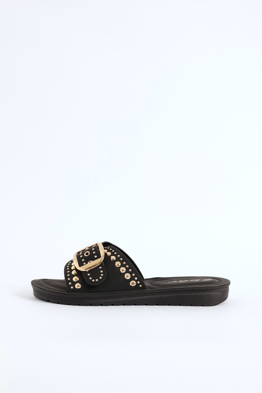Buckle & Stud Detail Mule Sandal - Black