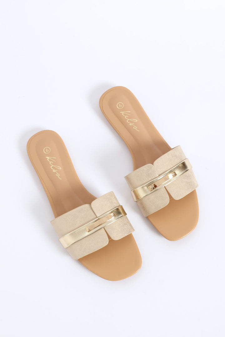 Single Band Metallic Strip Mule Sandal - Off White