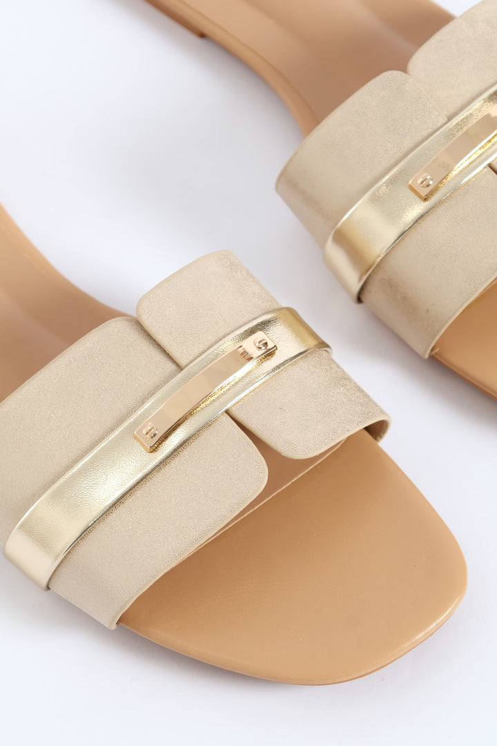 Single Band Metallic Strip Mule Sandal - Off White