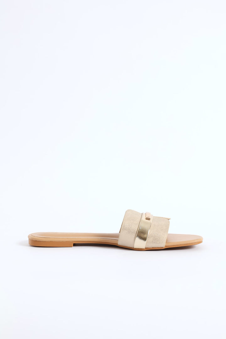 Single Band Metallic Strip Mule Sandal - Off White