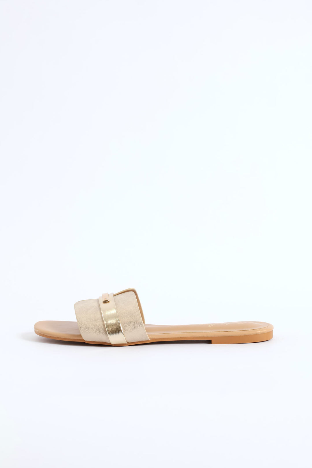 Single Band Metallic Strip Mule Sandal - Off White