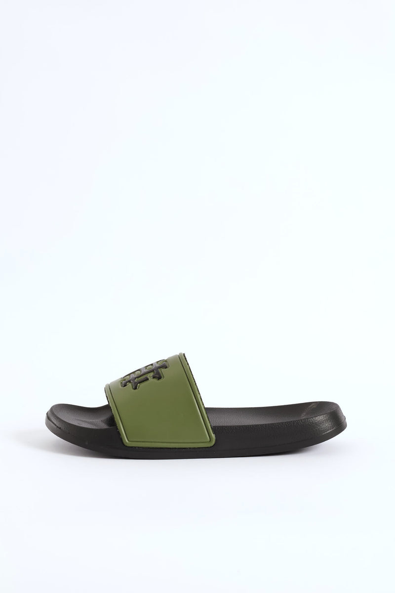 Embossed Brand On Upper Pool Slide - Olive