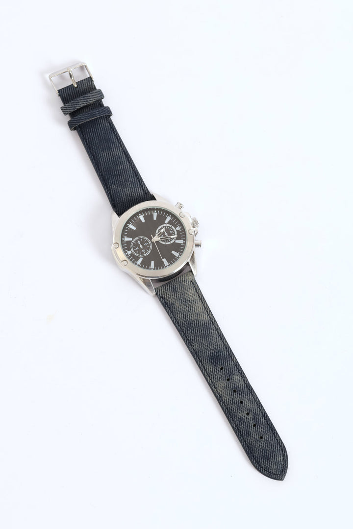 Analogue Denim Look Watch - Black