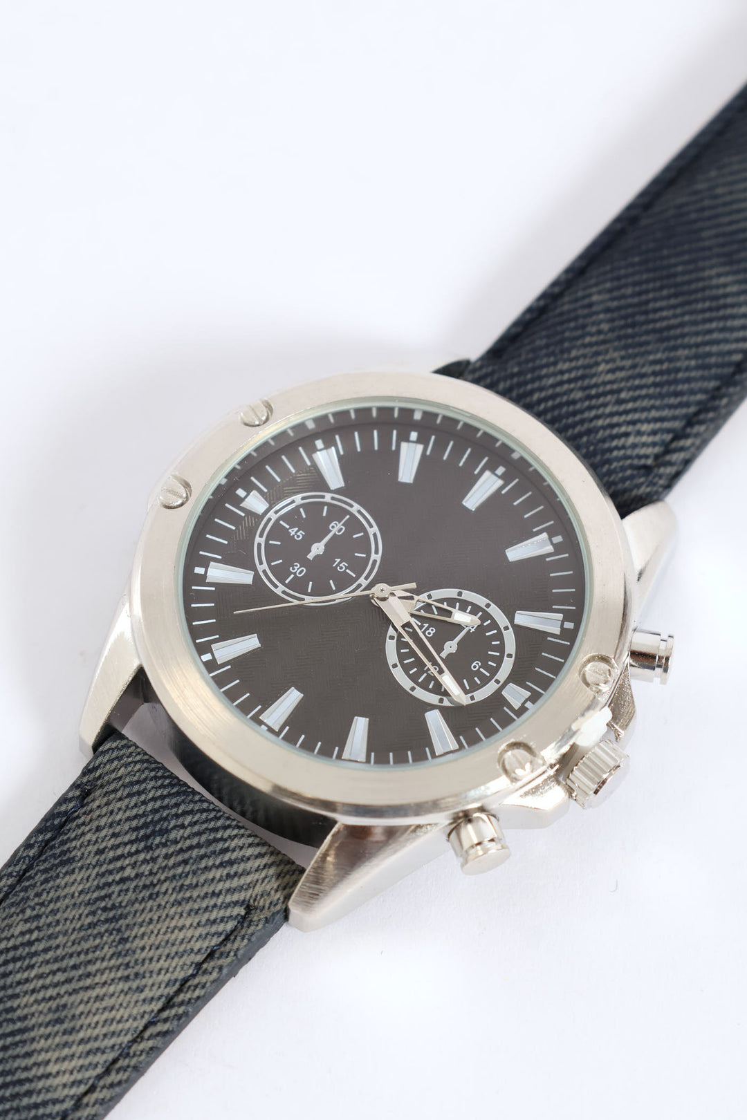 Analogue Denim Look Watch - Black