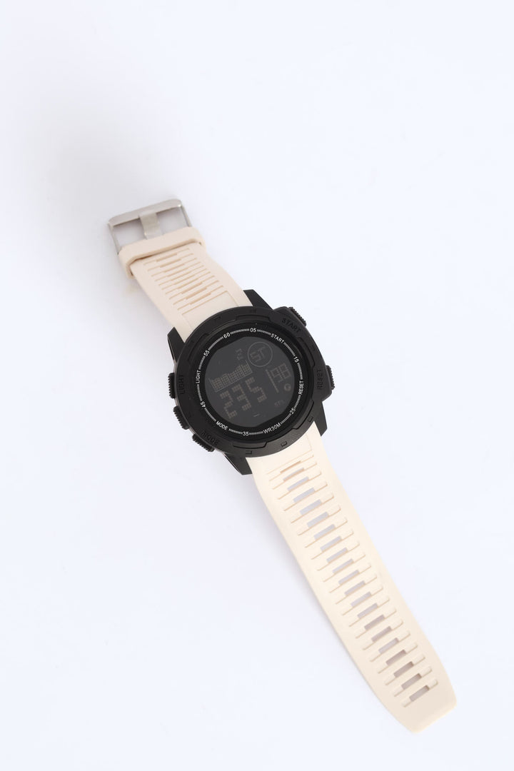 Digital Rubberized Watch - Black/Stone