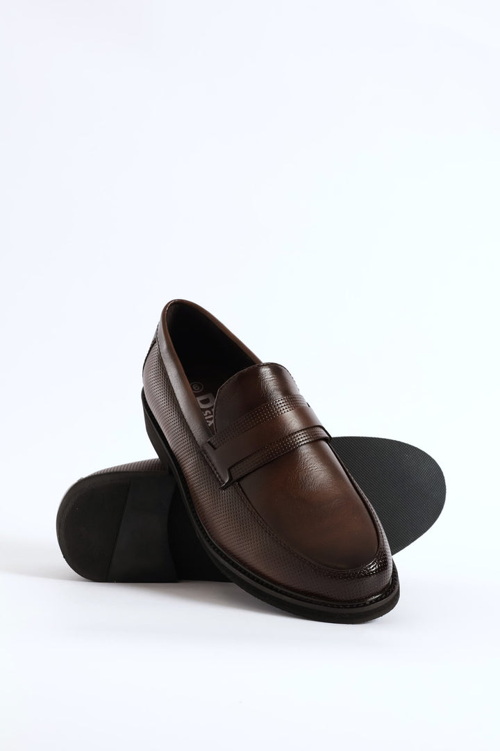 Laser Punched Detail Double Banded Upper Slip On - Chocolate