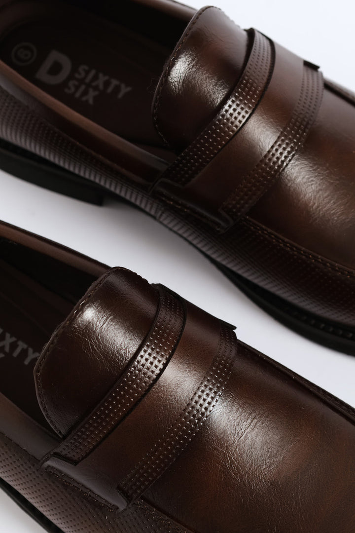 Laser Punched Detail Double Banded Upper Slip On - Chocolate
