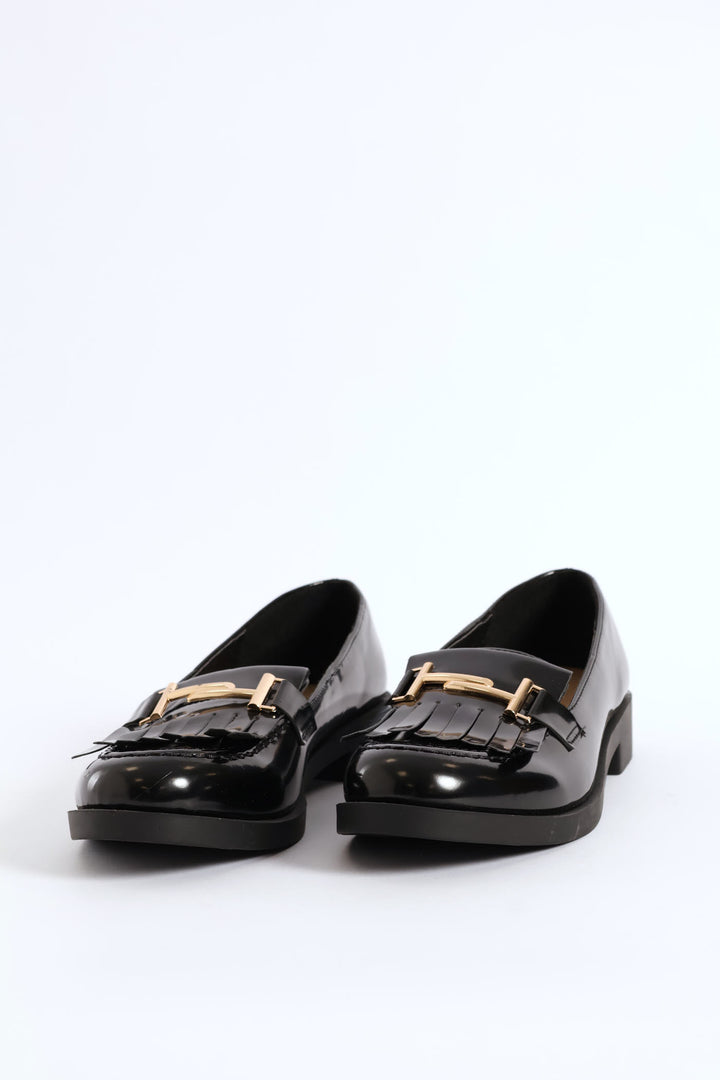 Metal Trim & Tassel Chunky Loafer - Black