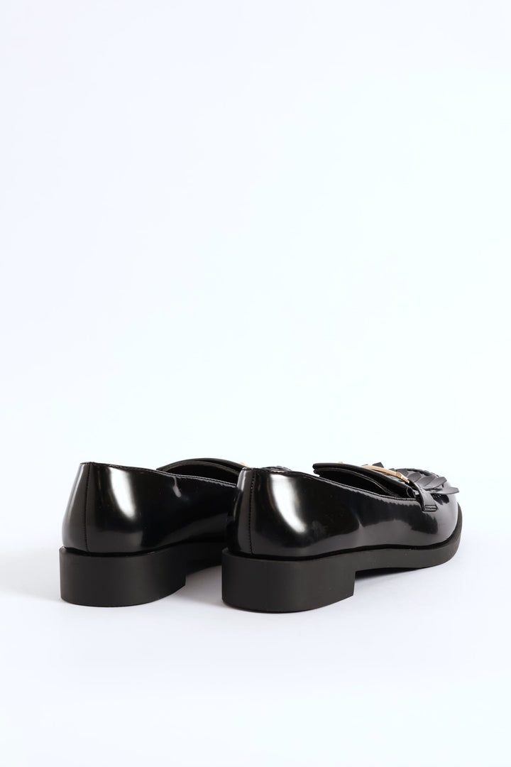 Metal Trim & Tassel Chunky Loafer - Black