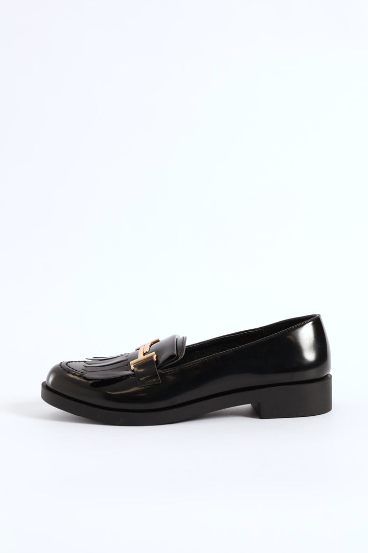 Metal Trim & Tassel Chunky Loafer - Black
