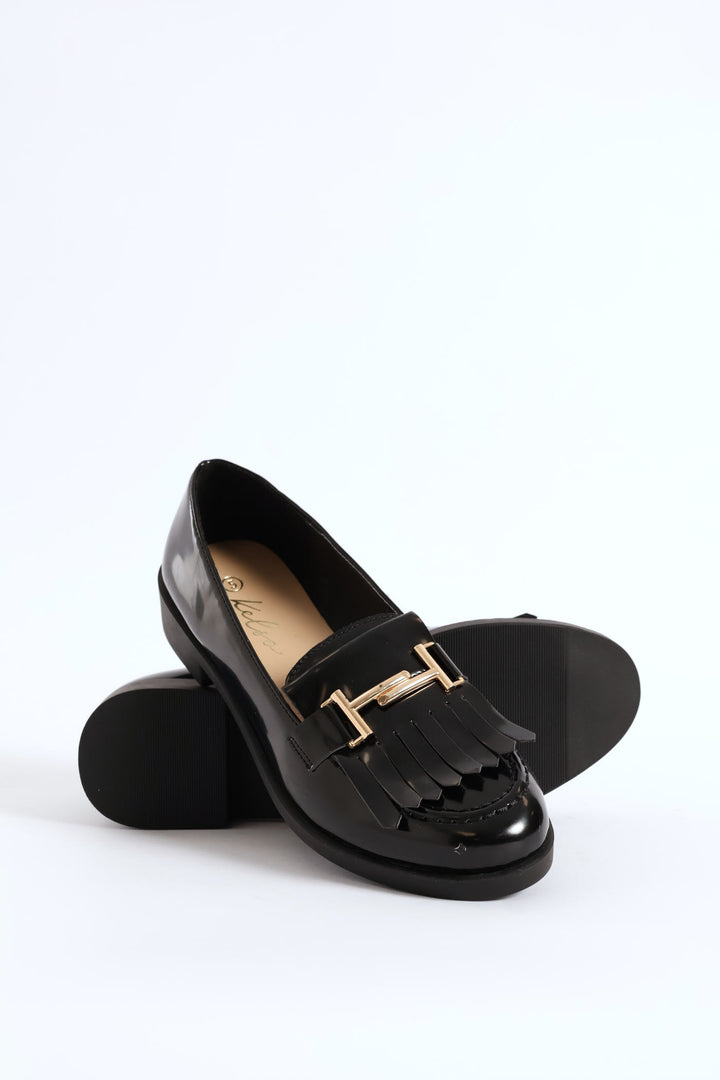 Metal Trim & Tassel Chunky Loafer - Black