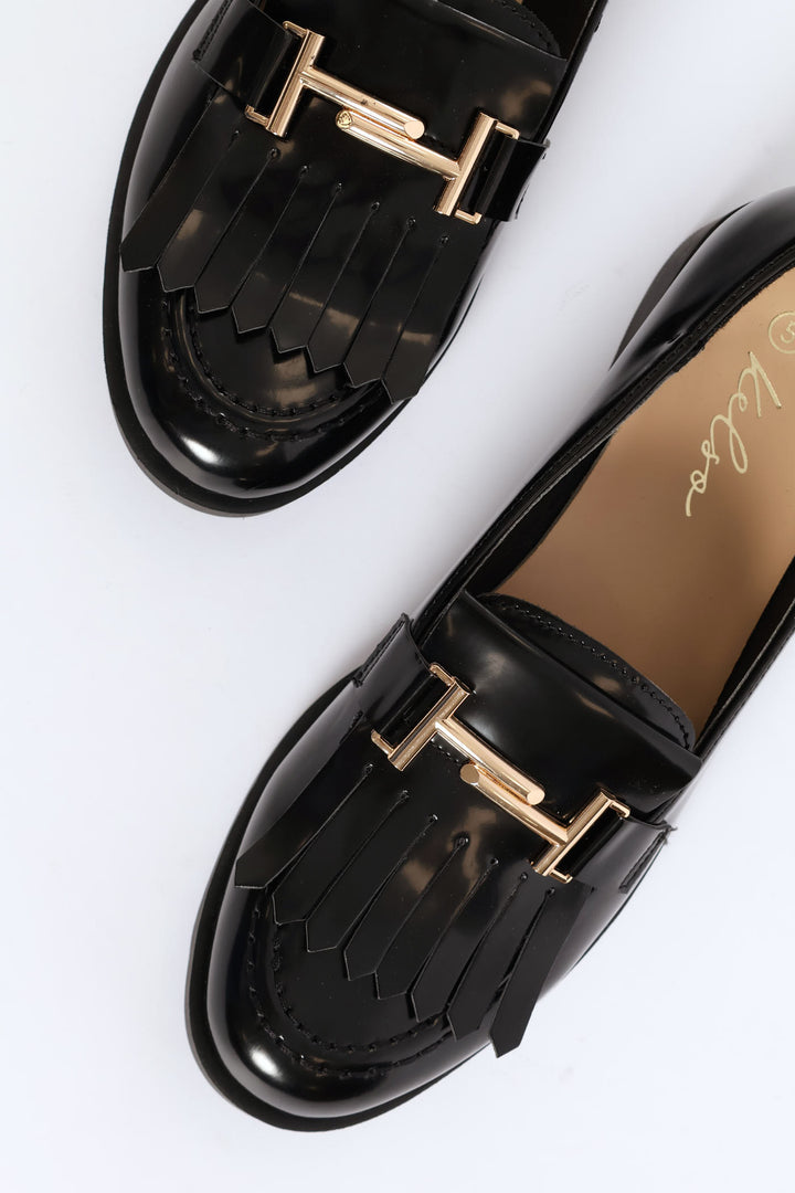 Metal Trim & Tassel Chunky Loafer - Black