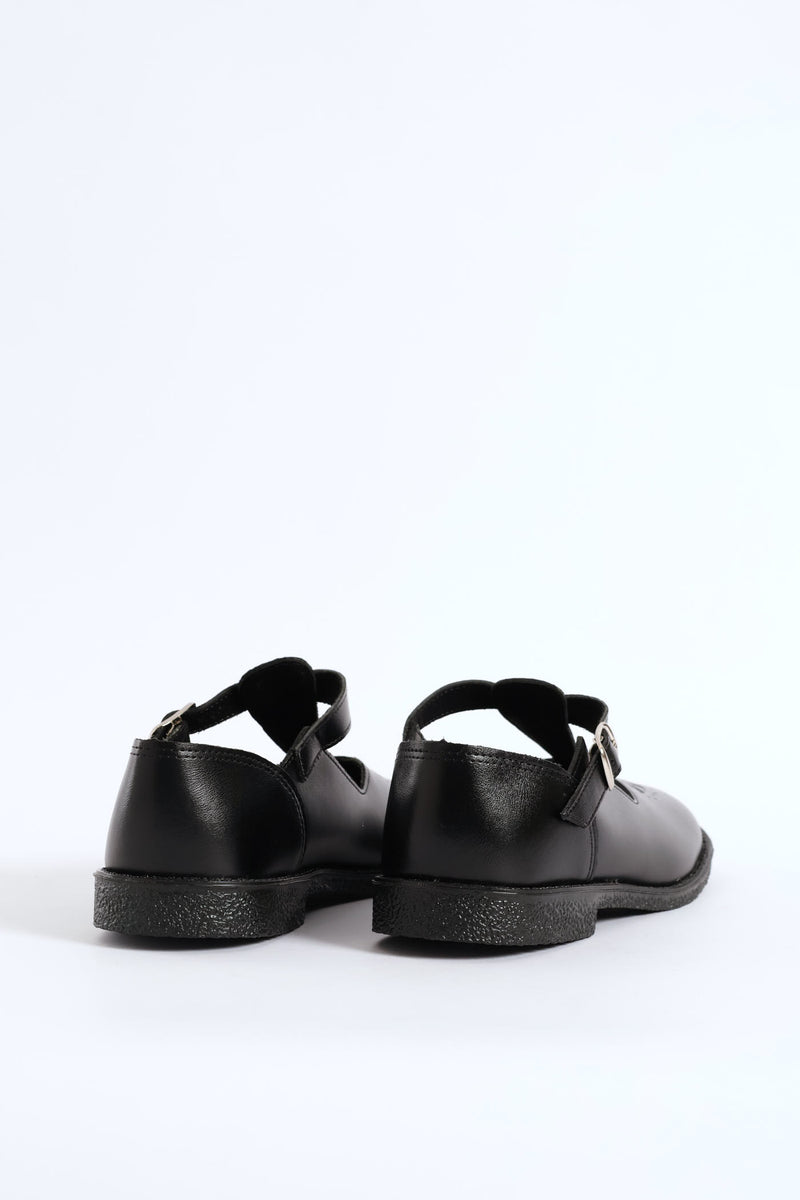 Leather Pre-Girls T-Bar School Shoe - Black