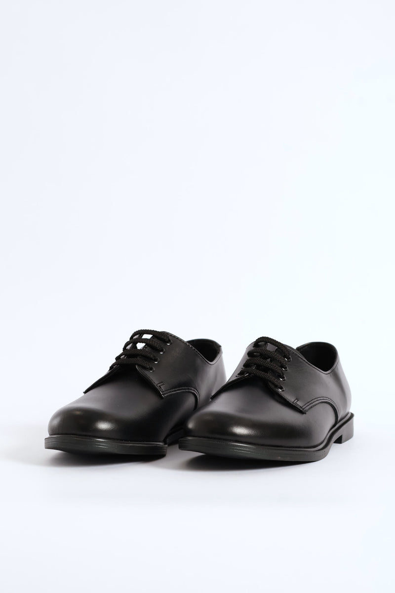 Leather Youth Lace-Up School Shoe - Black