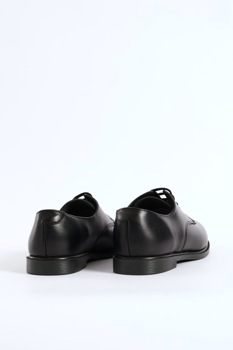 Leather Youth Lace-Up School Shoe - Black