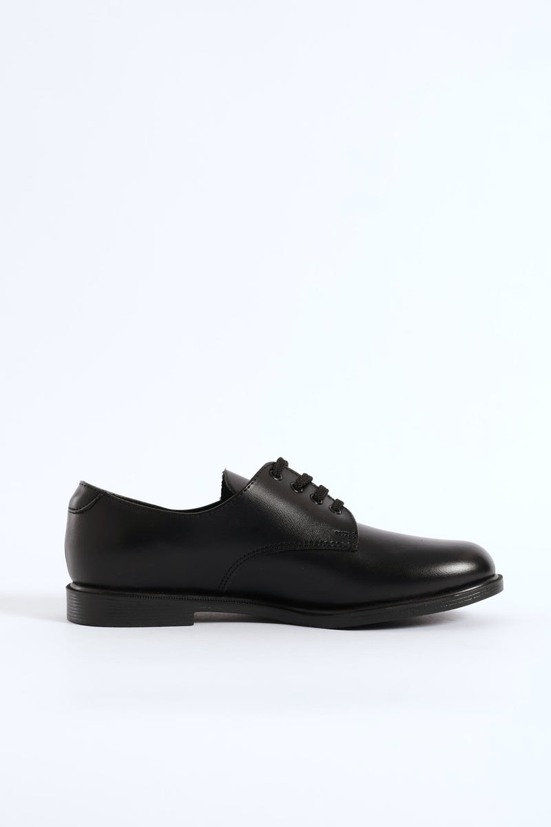 Leather Youth Lace-Up School Shoe - Black
