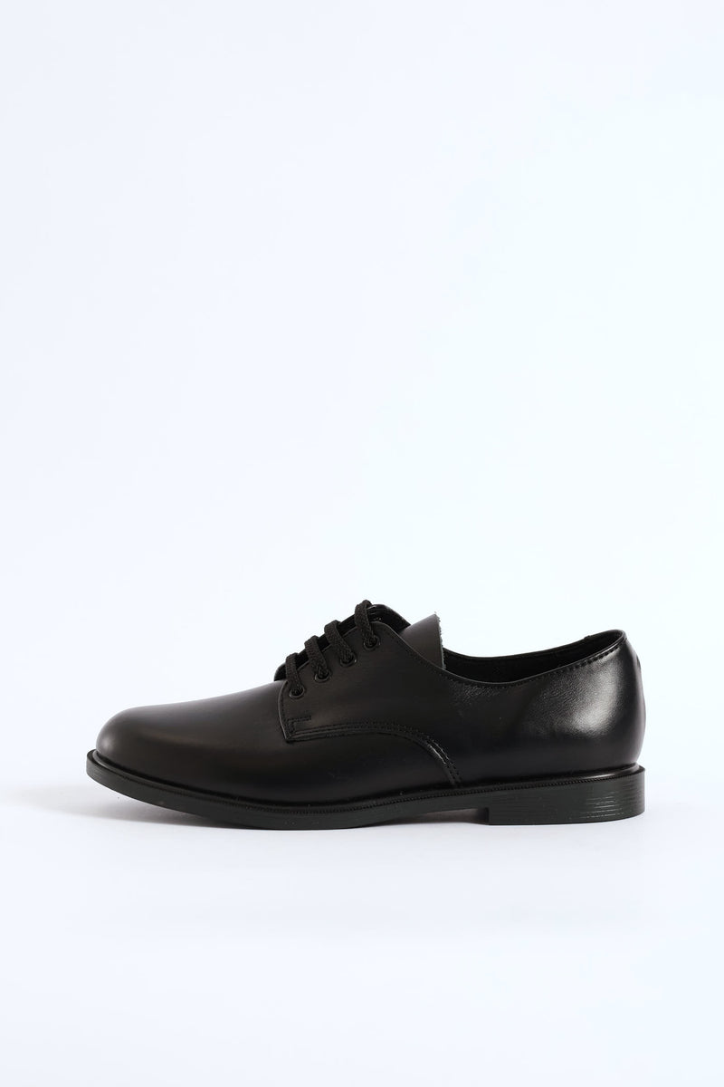 Leather Youth Lace-Up School Shoe - Black