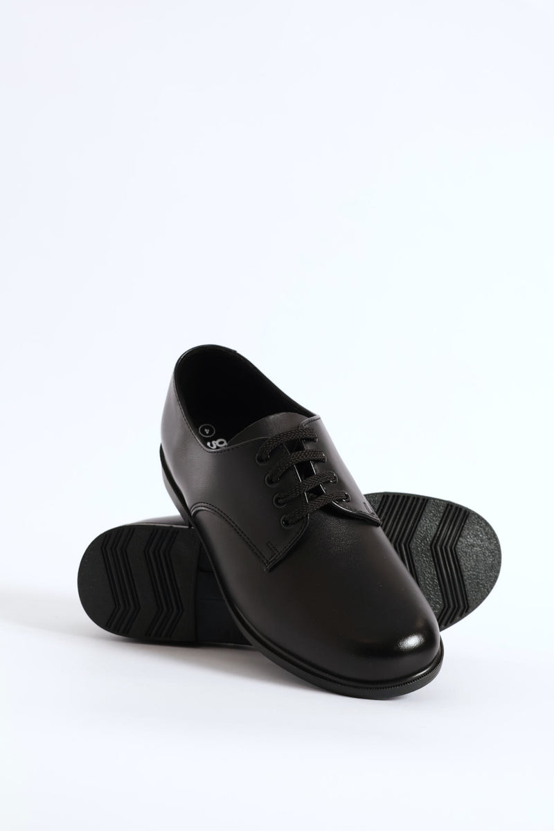 Leather Youth Lace-Up School Shoe - Black