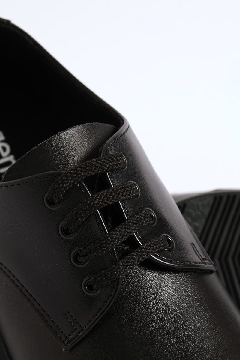 Leather Youth Lace-Up School Shoe - Black