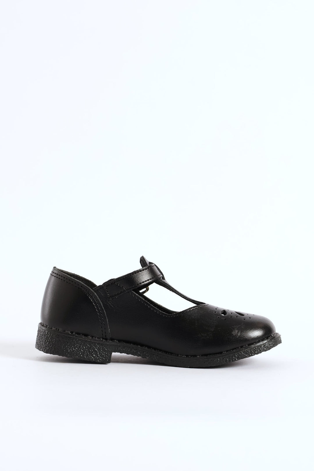 Leather Girls T-Bar School Shoe - Black