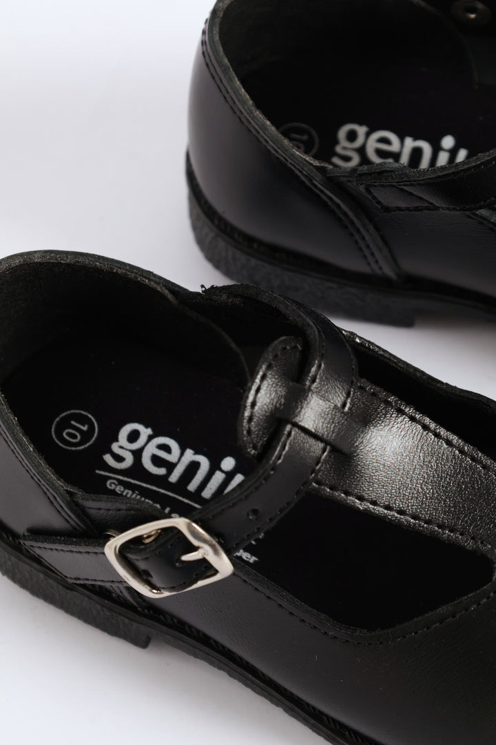 Leather Girls T-Bar School Shoe - Black